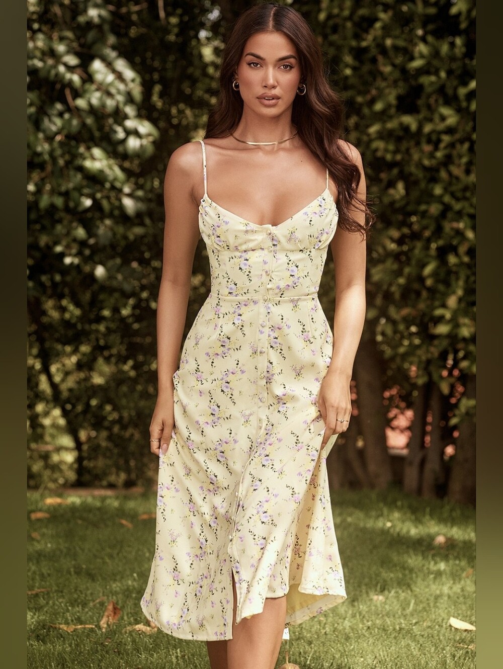NTW HOUSE OF CB Annabella lemon floral midi sun dress